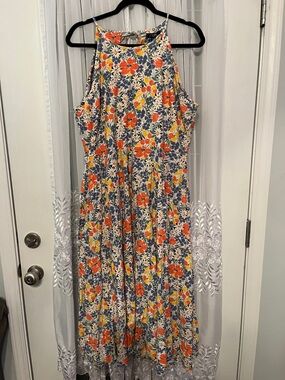 Chaps XL Floral Midi Dress with faux Halter Neckline